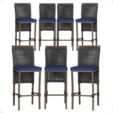 7 Banqueta em Alumínio Roma Marrom Corda Náutica Tecido 10