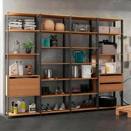 Kit 4 Estantes Estilo Industrial Modular 280x220x45Cm 02 Gavetas MDP Carvalho Cinza MDP - PRIME - 1 Kit 4 Estantes Estilo Industrial Modular 280x220x45Cm 02 Gavetas MDP Carvalho Cinza MDP - PRIME - 1