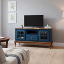 Ver imagem 1 de Rack para TV até 60 Polegadas 2 Portas com Vidro 1 Gaveta 150cm Pés Luis Xv em Madeira + Nicho