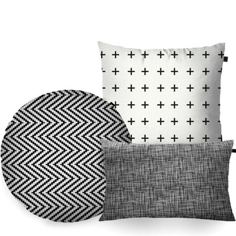 Kit com 3 Almofadas Formatos Black White