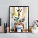 Ver imagem 2 de Quadro Banheiro Girafa Lendo Jornal- Aquarela 45x34cm:madeira Branca