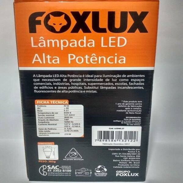 Lâmpada de Led 40w E-27 6500k FoxLux - 3