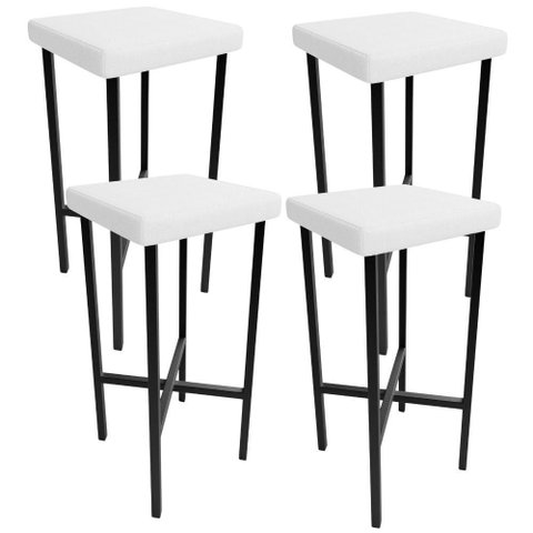 Kit 04 Banquetas Alta Bar Cozinha Sala de Jantar Preto Stella L02 Facto Branco - Lyam Decor