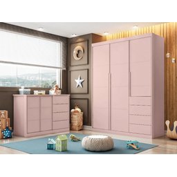 Quarto completo com Guarda Roupa 3 Portas e 4 Gavetas + Cômoda 2 Portas e 4 Gavetas Pérola Rosê - Ph - 1