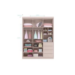 Quarto completo com Guarda Roupa 3 Portas e 4 Gavetas + Cômoda 2 Portas e 4 Gavetas Pérola Rosê - Ph - 4