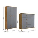 Ver imagem 5 de Conjunto Cômoda e Roupeiro Jujuba Berço Alvin MDF Nature Cinza Infantil Organizador Moderno