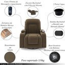 Ver imagem 3 de Poltrona do Papai Reclinável Giratória e Balanço Sala de Cinema Crihs com Massagem e Aquecimento Veludo Castor G23 - Gran Belo
