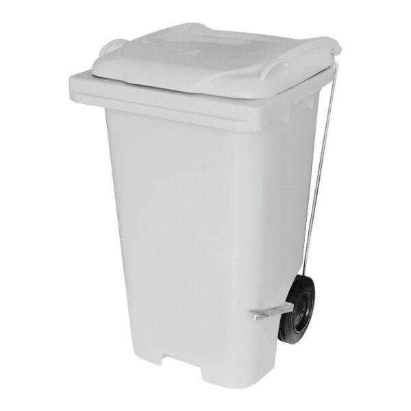 Contentor De Lixo Em Plástico Com Pedal e Rodas 300mm 240 Litros - Branco - 1
