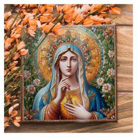 Azulejo Imaculado Coração de Maria com Flores 20x20