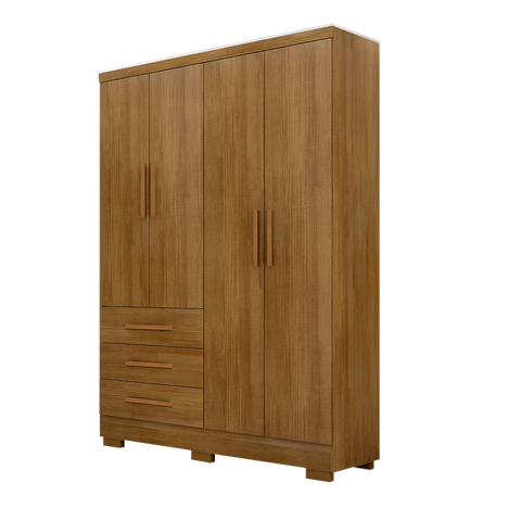 Guarda Roupa Solteiro Encant 4 Portas 3 Gavetas com Pe Nh Rei de Casa Cumaru