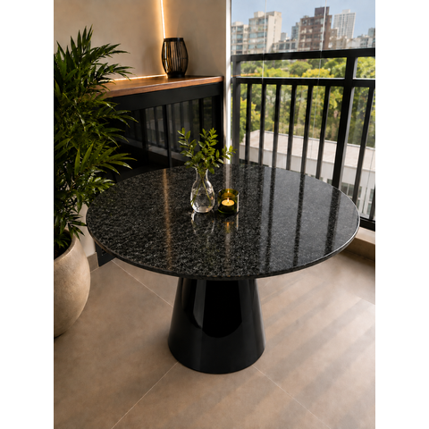 Mesa de Jantar Cone Preto - Redonda 80cm - Mármore São Gabriel