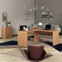 Ver imagem 1 de Kit para Escritório com Mesa em L e Balcão 2 Portas Amêndoa Tecno Mobili