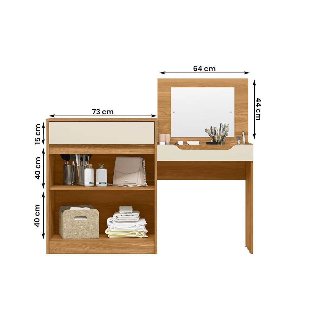 Escrivaninha Penteadeira Trend com 2 Portas e 1 Gaveta Carvalho/Off White - 3