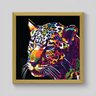 Quadro Ilustração Colorida Onça Pintada - 40x40cm - Moldura Padrão Madeira - 1