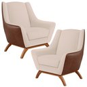 Ver imagem 1 de Kit 02 Poltronas Decorativas Base em Madeira Juliet D02 Courissímo Marrom Linho Bege - Lyam Decor
