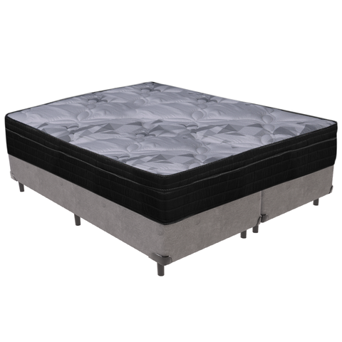 Cama Box Cinza e Colchão Airtech Pampa Molas Ensacadas Queen Ortobom