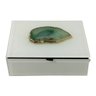 Caixa Decorativa Branca 21cm com Pedra Agata Verde Malva Ai0008 - 1