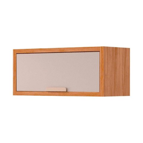 Armário Aéreo P/ Cozinha Eloise Geladeira C/ 1 Porta Basculante Riscada 80 Cm Cinamomo/off White
