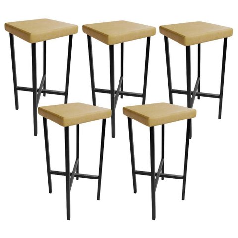 Kit 05 Banquetas Alta Bar Cozinha Sala de Jantar Preto Stella L02 Couríssimo Fendi - Lyam Decor