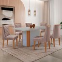 Ver imagem 1 de Mesa de Jantar Isadora 180cm Tampo Mdf Vidro Canto Copo com 6 Cadeiras Isadora Moderna Mobília