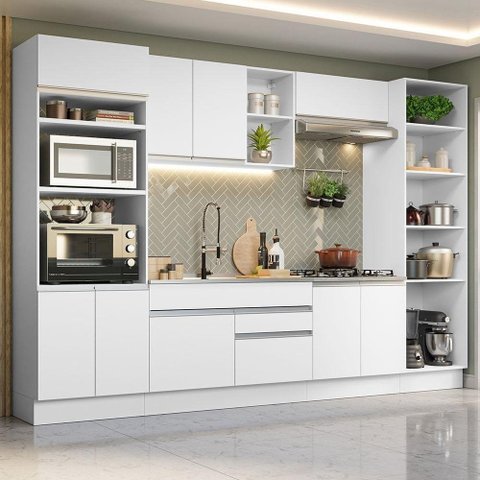 Armário De Cozinha Completa 330cm Branco Glamy 03 Branco