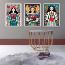 Ver imagem 2 de Kit 3 Quadros Folk Art - Mulheres Coração 24x18cm - com Vidro:moldura Preta