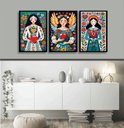 Ver imagem 1 de Kit 3 Quadros Folk Art - Mulheres Coração 24x18cm - com Vidro:moldura Preta