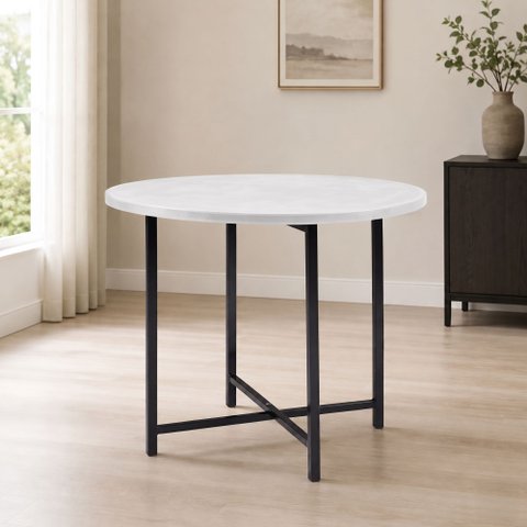 Mesa de Jantar Dobrável Redonda 86cm com Base de Aço Pop Branco/Preto