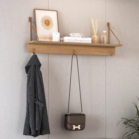 Prateleira Decorativa Multiuso 90cm com Ganchos Industrial Artesano
