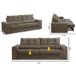 Sofá Retrátil e Reclinável 3 Lugares 2,30m com Molas Mirela Suede Adonai Estofados - 2