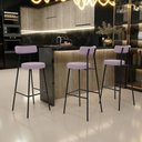 Ver imagem 2 de Kit 03 Banquetas Altas Cozinha Bar Sala De Jantar Em Aço Milão L02 Suede Rosê - Lyam Decor
