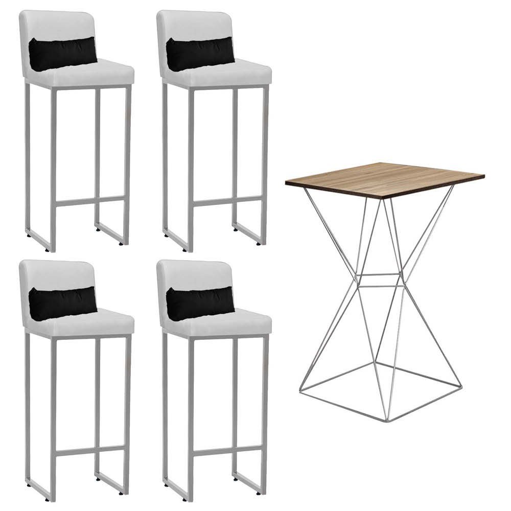 Kit Mesa Bistrô Lucca e 4 Banqueta Lucca Tampo Caramelo Ferro Prata Sintético Branco e Almofada Cinz - 1