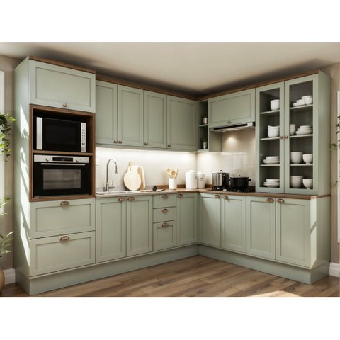 Cozinha Completa 16PTS 4GAVS s/Tpo Iluminata Verde Mint/Ebano