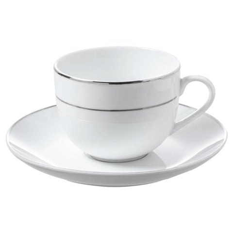 Xícara de Chá com Pires Majesty Silver Porcelana 220ml Branca L'Hermitage Mesa Posta Elegante