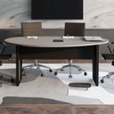 Ver imagem 1 de Mesa de Reunião Orgânica 180x105cm com Caixa de Tomadas e Pés em Metal Corporate Cinza/Sagrado com Preto