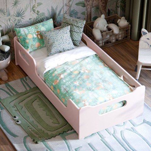 Cama Infantil Montessoriana Baixa Menino Menina Quarto Criança Encanto Rosa