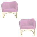 Ver imagem 1 de Kit 02 Poltronas Julia Base Metálica Dourado Suede Rosa bebê - D'Classe Decor