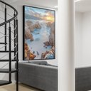 Ver imagem 1 de Quadro Decorativo Mar entre Pedras Vertical Sala Quarto Casa Escritório