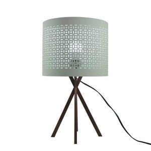 Abajur de Mesa Base Madeira Cobre e Cúpula Rendada Bege