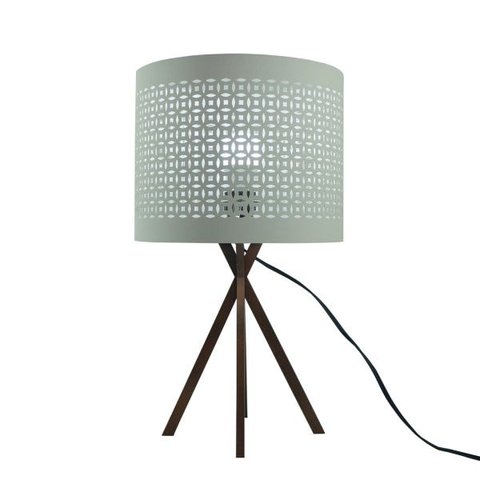 Abajur de Mesa Base Madeira Cobre e Cúpula Rendada Bege