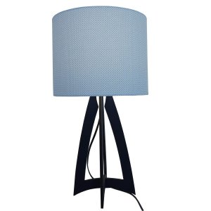 Abajur Base Madeira Azul Marinho e Cúpula Azul Poá