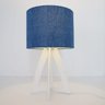 Abajur Base Madeira Branca e Cúpula Jeans - 2