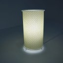 Ver imagem 3 de Abajur Cilíndrico Revestido com Tecido Arabescos Crie Casa Amarelo e Branco