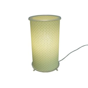 Abajur Cilíndrico Revestido com Tecido Arabescos Crie Casa Amarelo e Branco