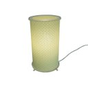 Ver imagem 1 de Abajur Cilíndrico Revestido com Tecido Arabescos Crie Casa Amarelo e Branco