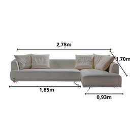 Sofá de Canto 5 Lugares em Couro Sintético Branco, 2,78m X 1,80m - 2