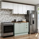 Ver imagem 1 de Cozinha Modulada 4 Peças 100% MDF Americana com Tampo e Rodapé Iluminata Verde/Mint/Branco/Ébano