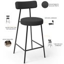 Ver imagem 4 de Kit 02 Banquetas Baixa para Cozinha Sala de Jantar Bancada Milão L02 Bouclê Preto - lyam decor Lyam