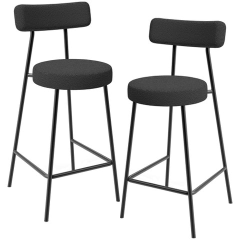 Kit 02 Banquetas Baixa para Cozinha Sala de Jantar Bancada Milão L02 Bouclê Preto - lyam decor Lyam