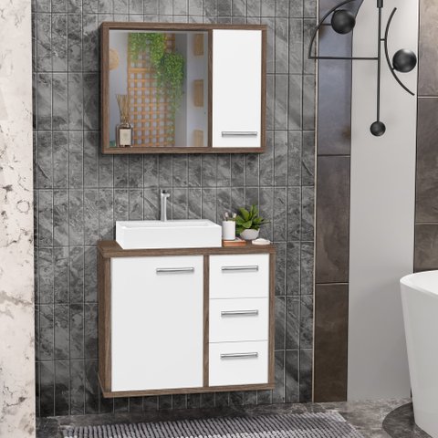 Conjunto Gabinete Banheiro com Cuba e Espelho Turin 60 Avbr